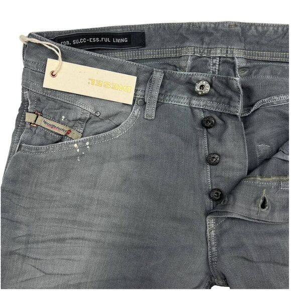 New Diesel Men US 29 Grey Jeans Slim Fit Buttons Linen Cotton Belther Italy - Picture 4 of 10